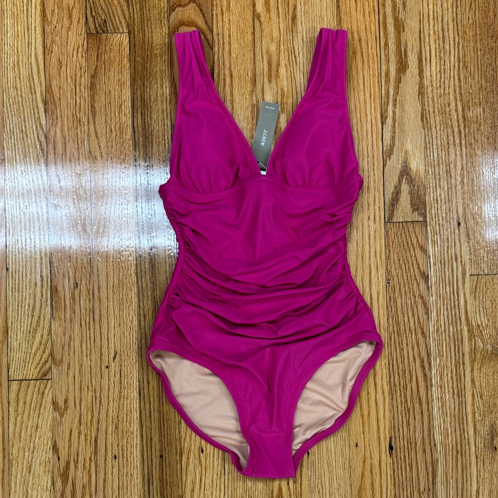 J. Crew Deep-V One-Piece Swimsuit in Bright Fuchsia Preppy NWT Style #BC116